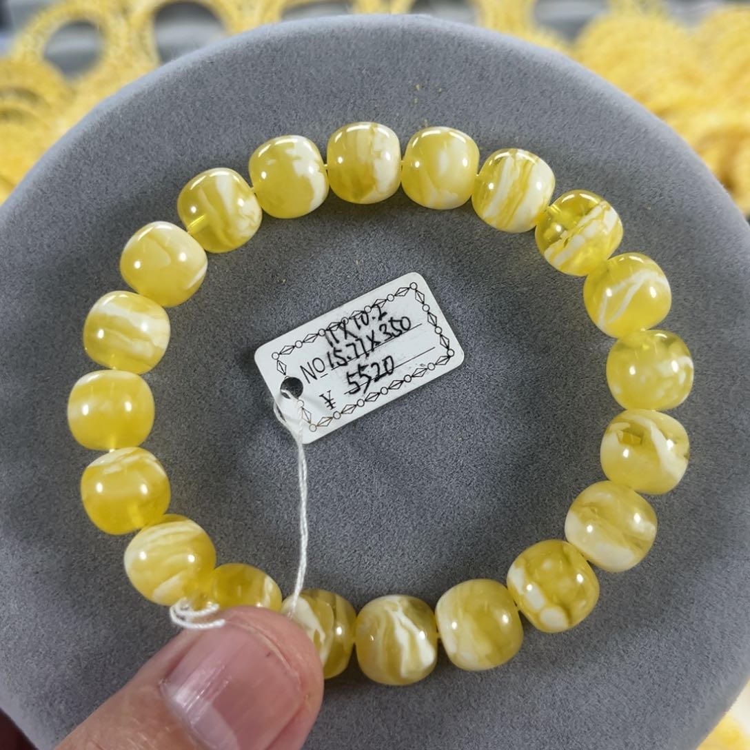 蜜蜡手串未镶嵌纯天然俄料金瓷白花虎皮