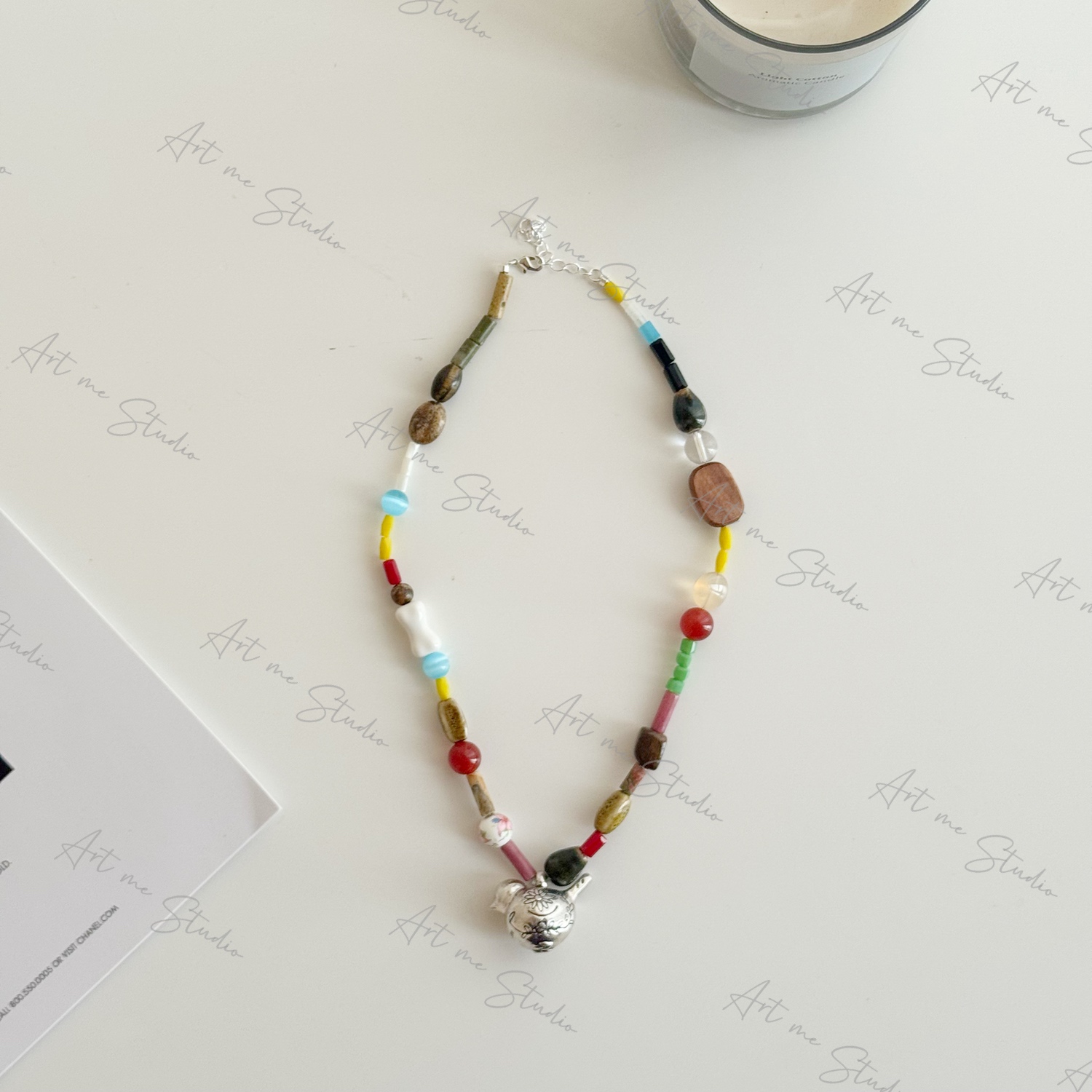 非金属陶瓷项链 铜合金项链 彩虹糖缤纷彩石时尚百搭质w24290