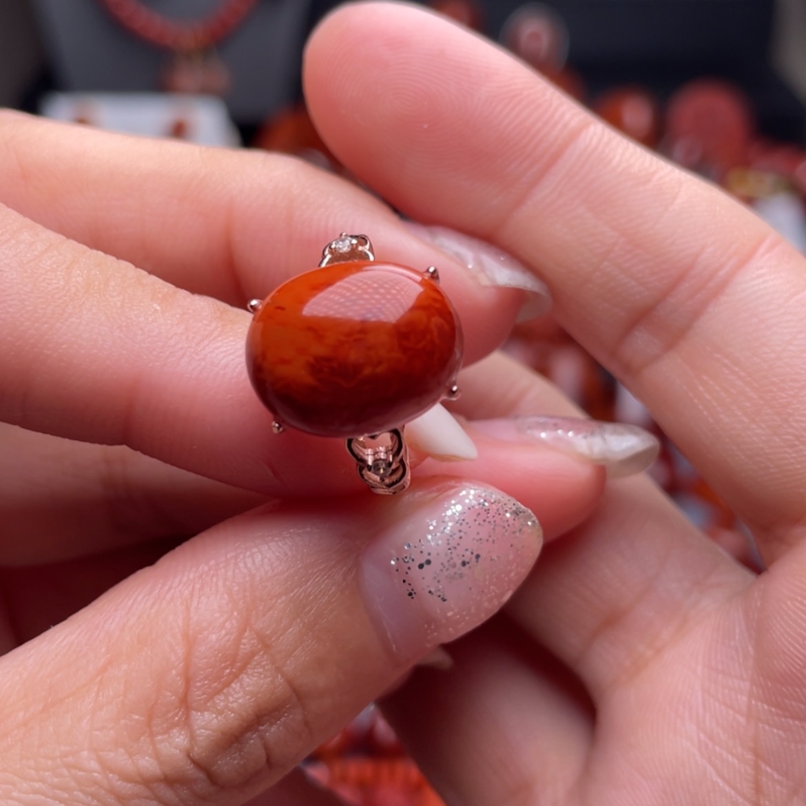 【闪购商品】南红玛瑙戒指银S925镶嵌水*言