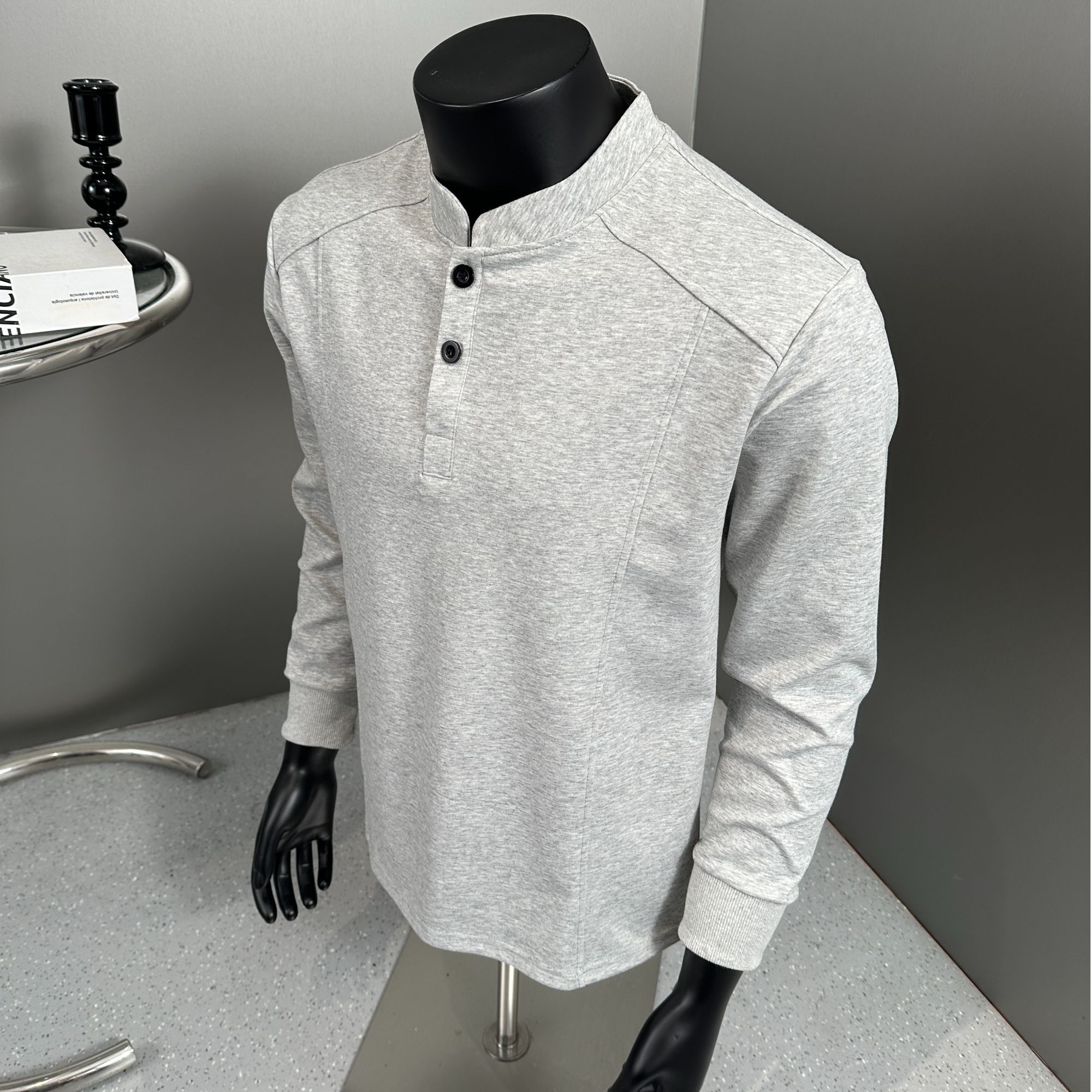 黑色亨利领长袖T恤男春秋季新款打底衫老钱风痞帅慵懒风体恤上衣