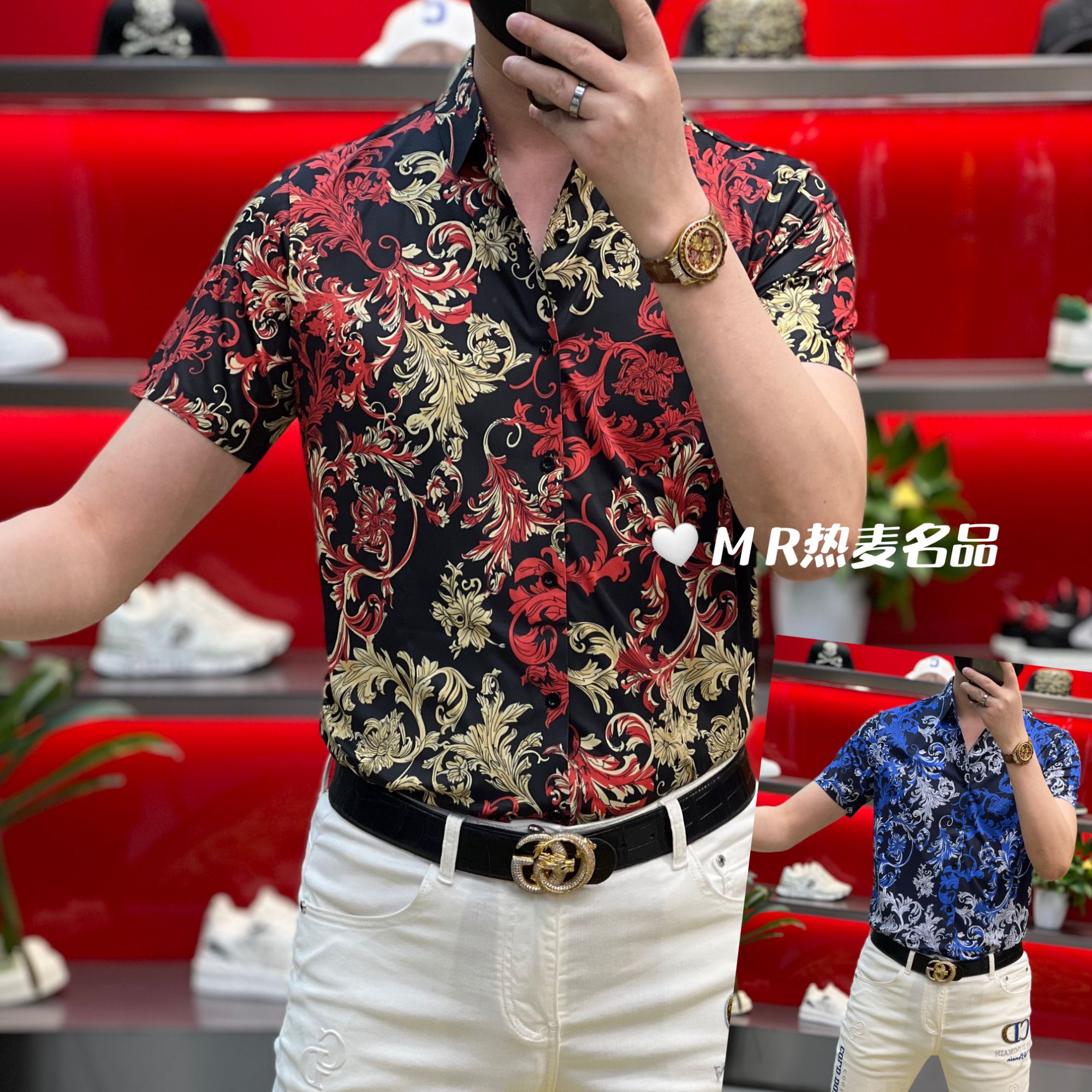 【熠星甄选】2025夏季短袖衬衫立体藤花款 男士修身免熨烫弹力短袖