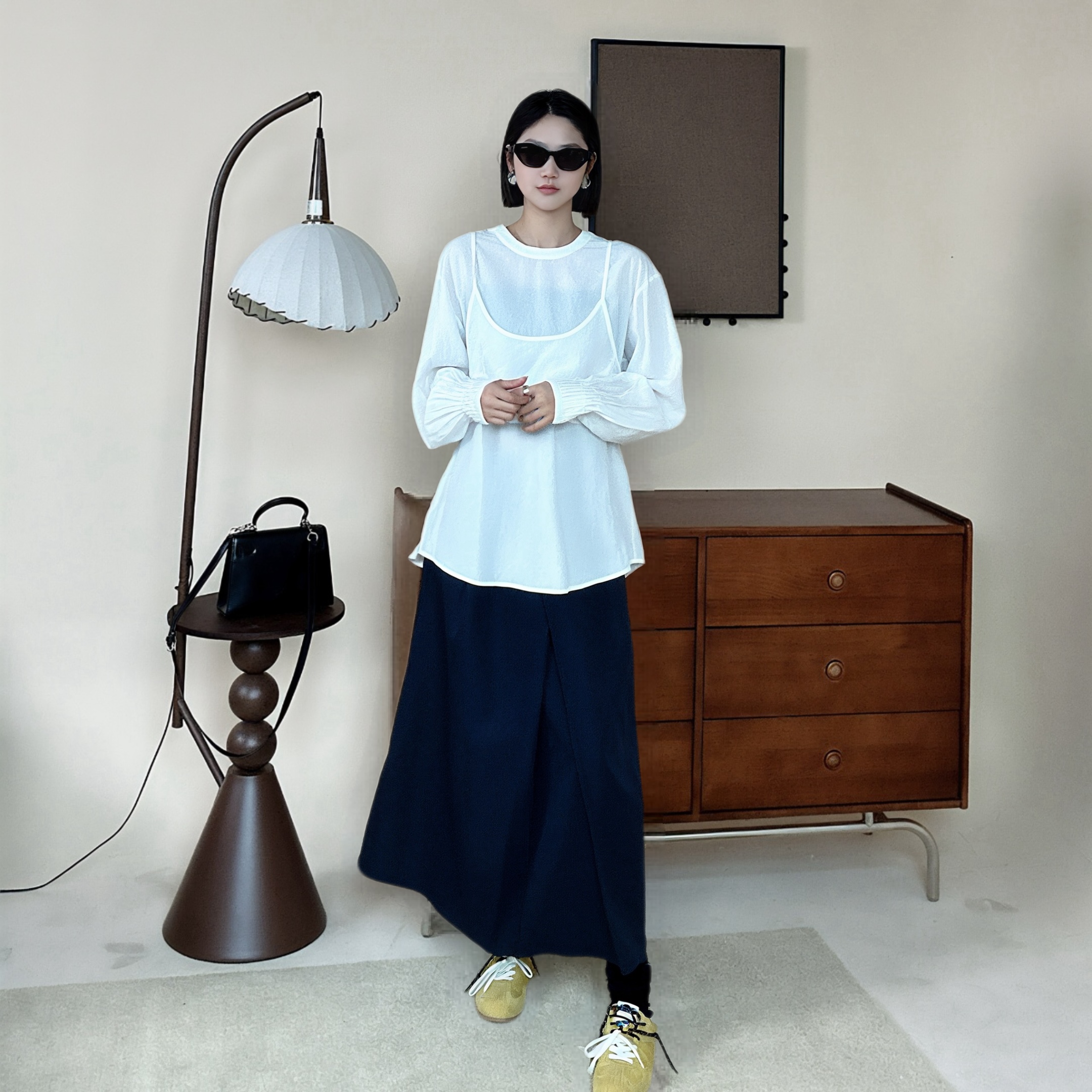 【刘十六】FY721早春新款韩系复古俩件套衬衫