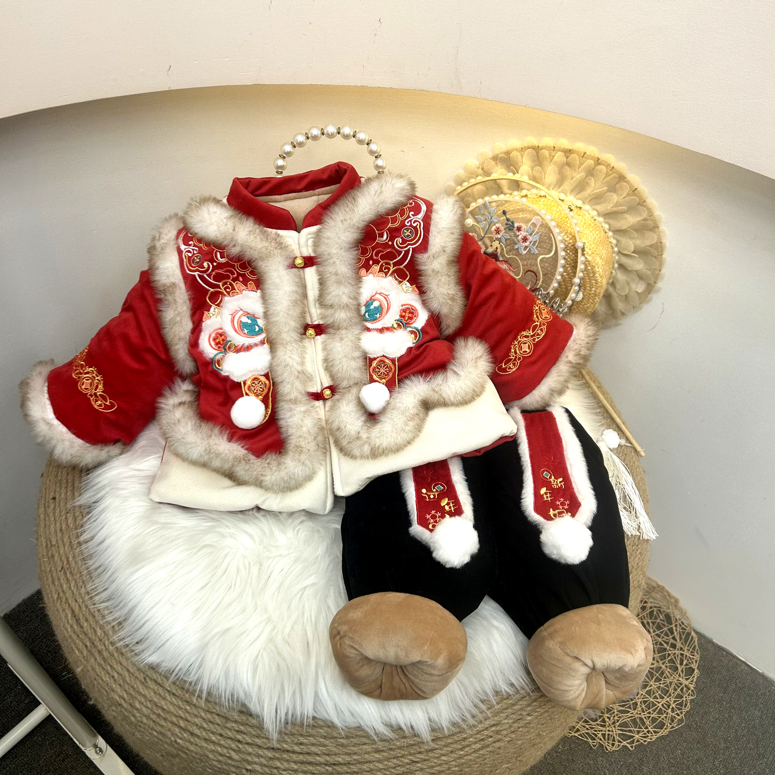 冬季男女童汉服加棉保暖中式宝宝过年拜年服周岁抓周喜庆外出服