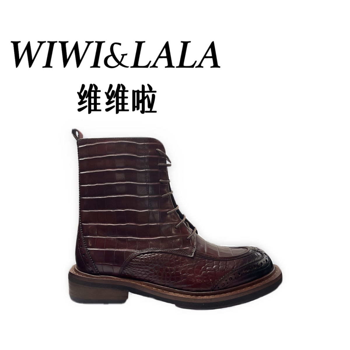 【维维啦】AW冬款鳄鱼石头纹牛皮短靴绒里95-742