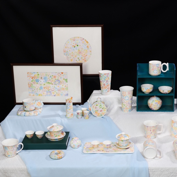 国潮风景德镇系列陶瓷水杯马克杯手握随行咖啡杯景德镇万花杯