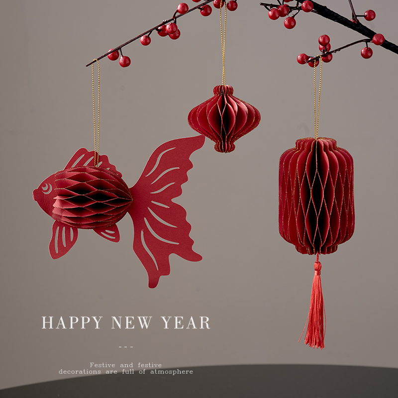 新年装饰2026马年春节过年蜂窝挂件乔迁新居布置用品灯笼福字门挂