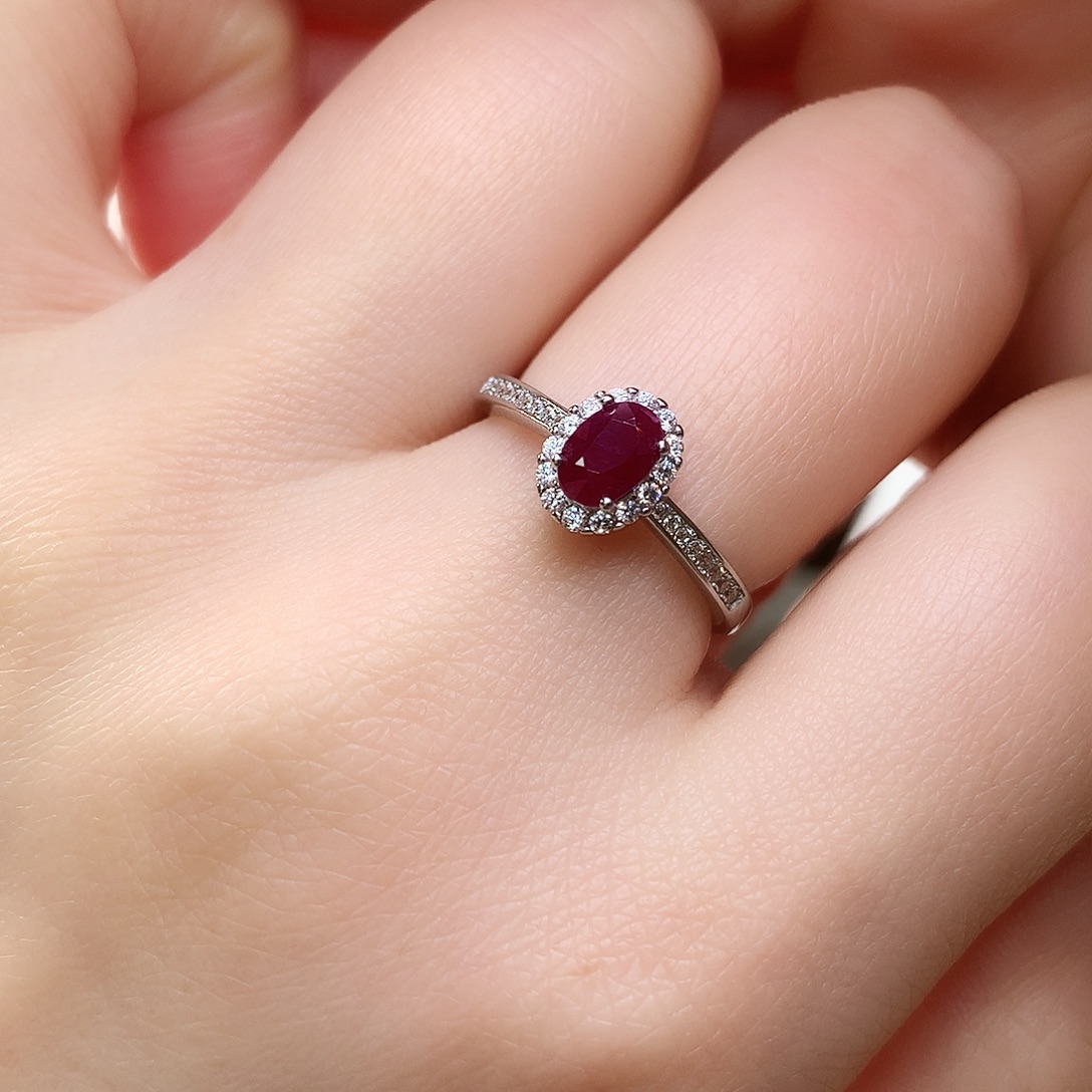 戒指红宝石银S925镶嵌