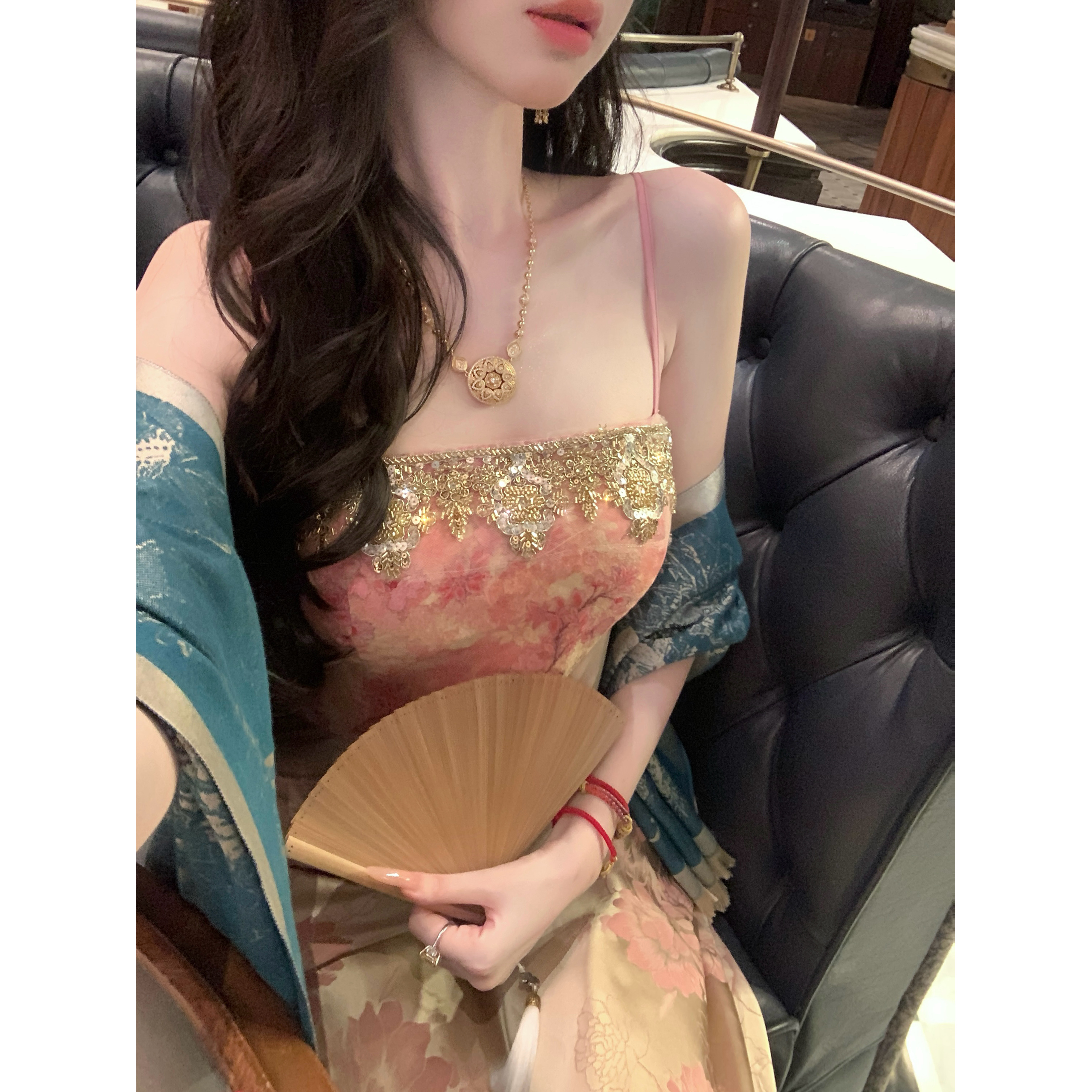 【雅乔定制】粉黛流光 富贵牡丹新中式国风吊带连衣裙DYYK-25072580