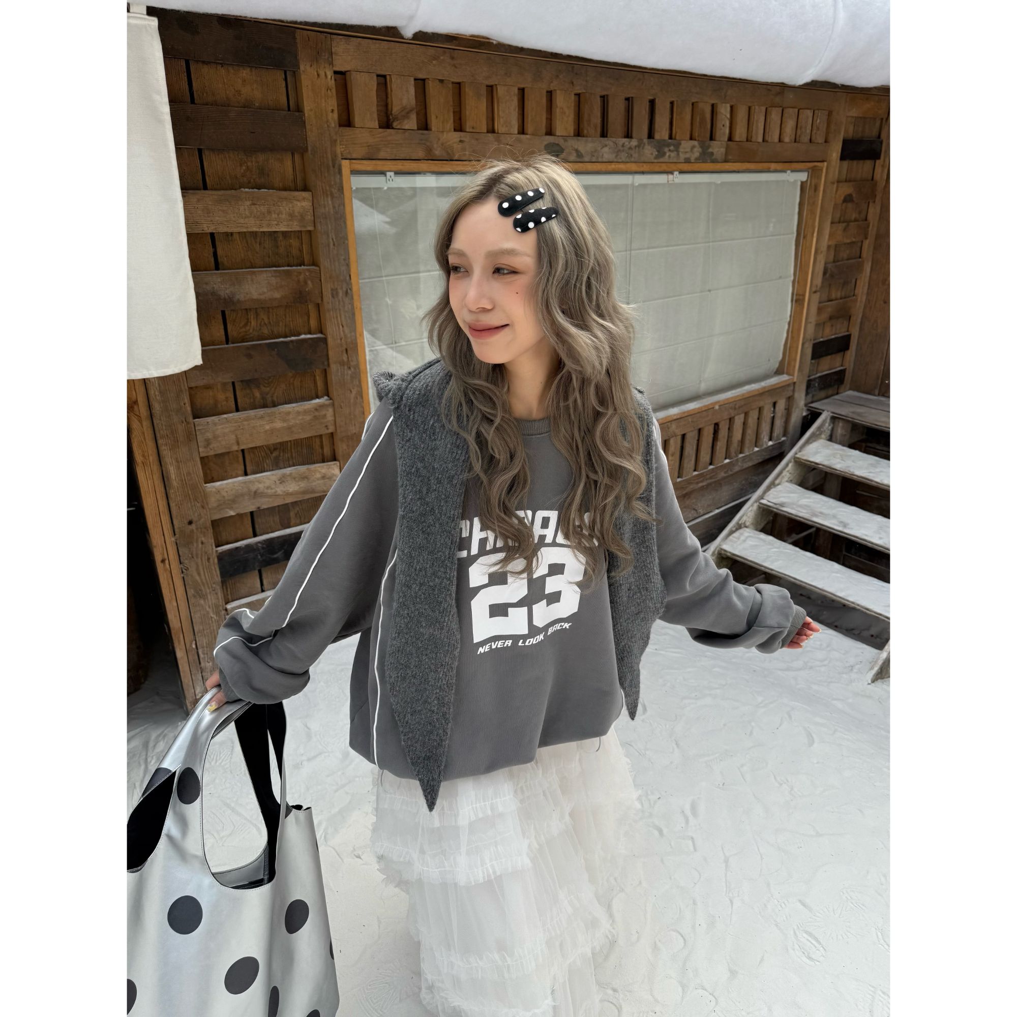 HELLOTANGO《球员派对》秋冬韩系时尚加绒加厚抽绳圆领卫衣851116#