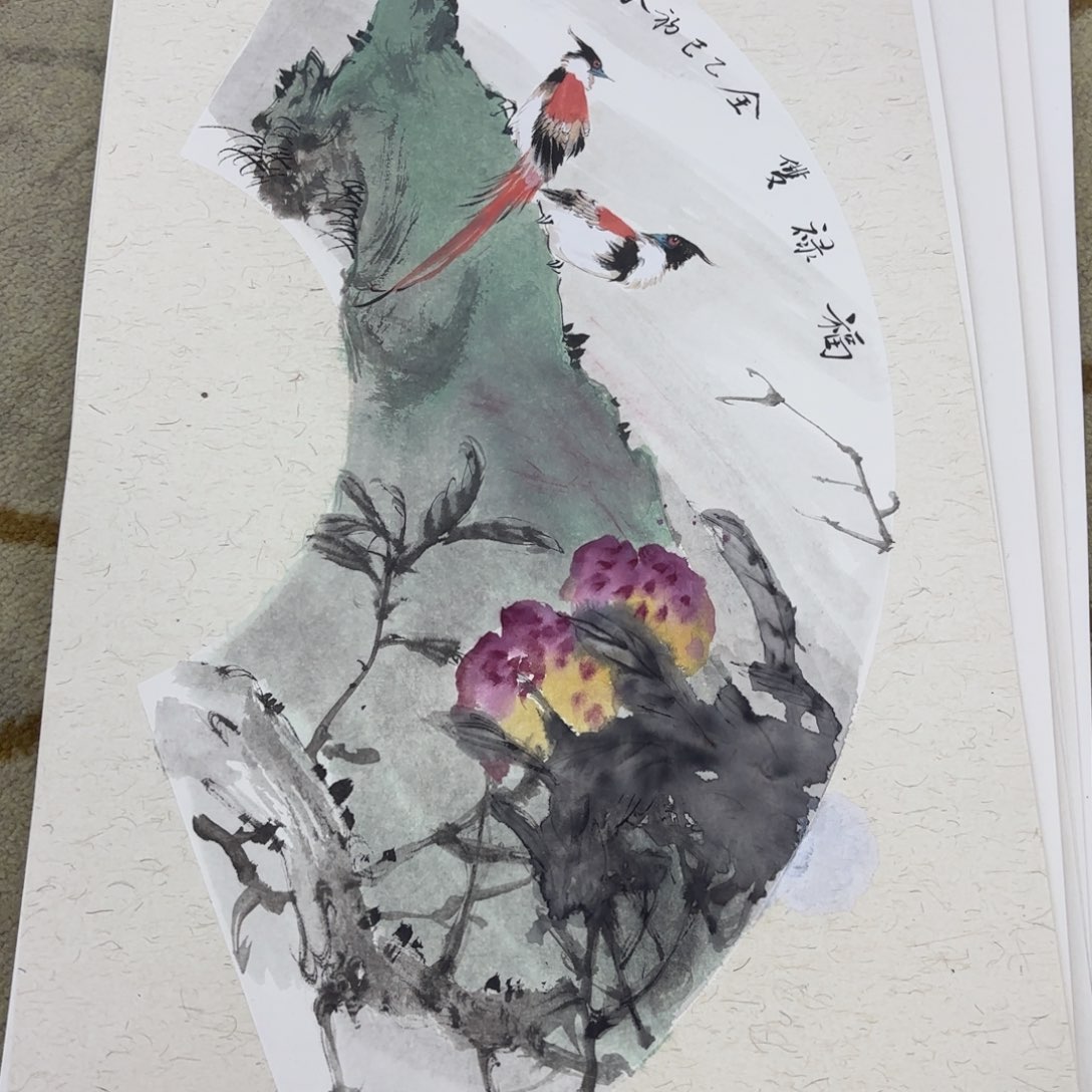 国画浮**畔寒山卡纸作品童