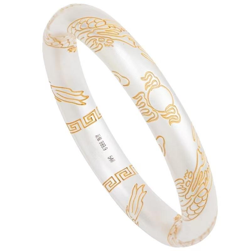 足银珐琅手镯 描金龙纹手镯手工气质时尚