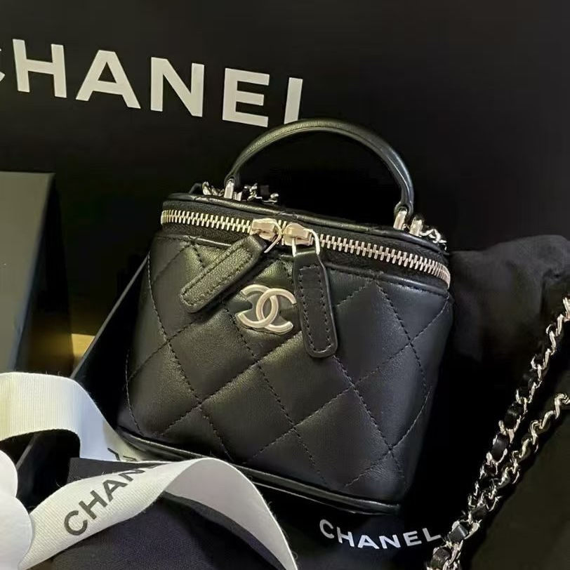 未使用 Chanel/香奈儿 黑金手柄小盒子 芯片款 手提斜挎包