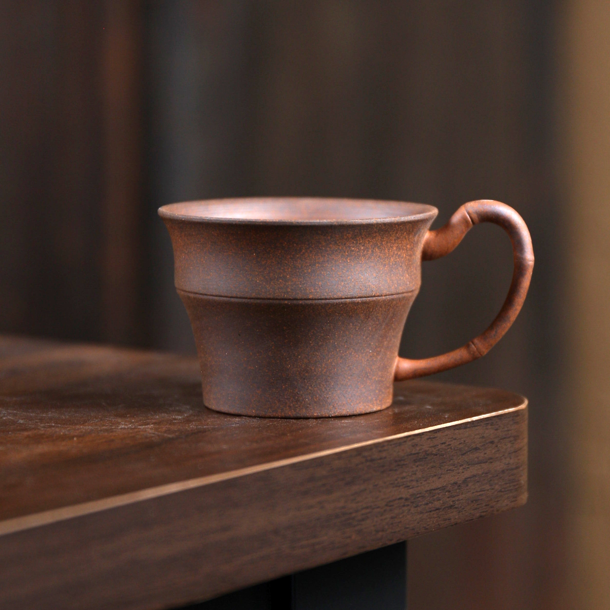 【老岩泥】粗陶竹节手柄主人杯.1632.粗陶原矿裸烧主人杯品茗杯