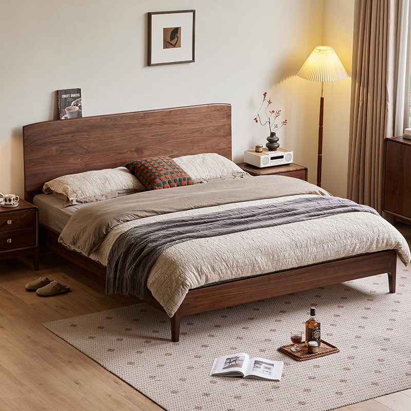 【北美黑胡桃木】实木床中式北欧复古简约米床主卧家用双人婚床（ZB）