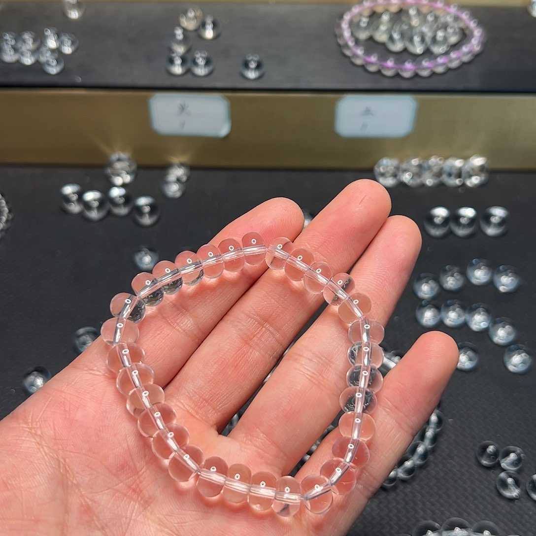 水晶手链未镶嵌?**?白水晶8mm算盘珠手链