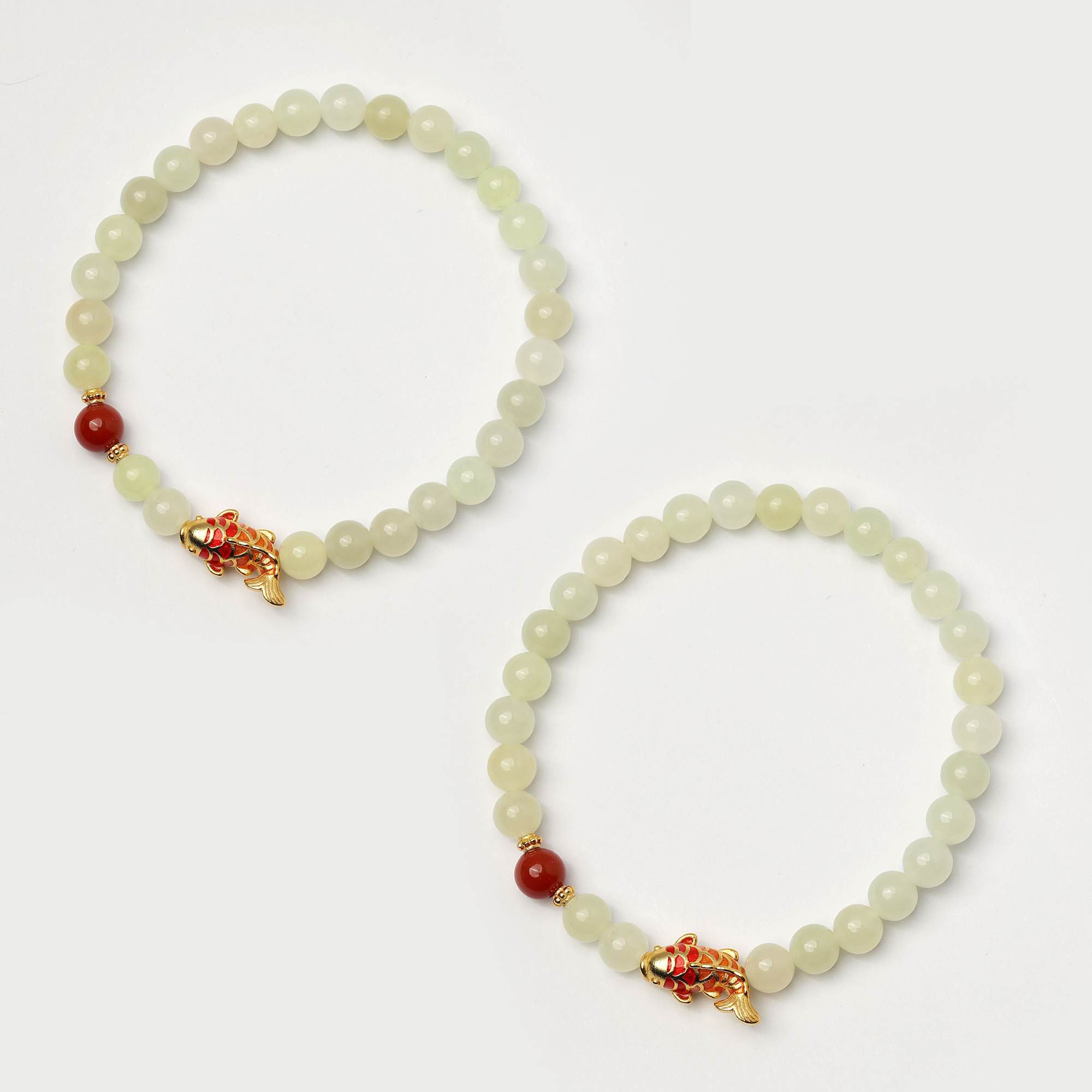 预售新疆和田玉糖玉年年有余圆珠手串RB242870尺寸约6mm多样发1件