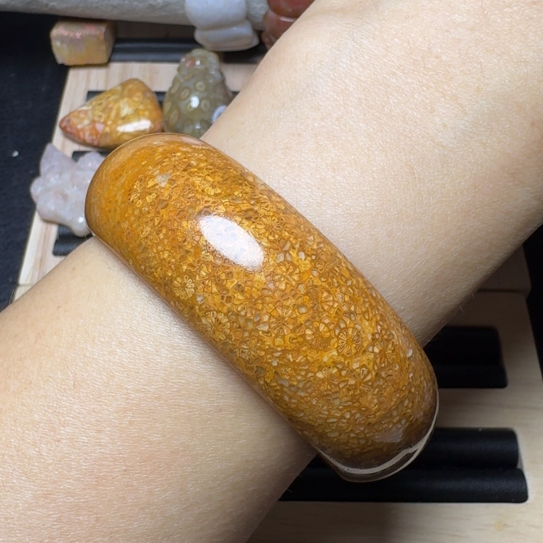 未镶嵌富贵感十足 金币花花，55.5硅化玉