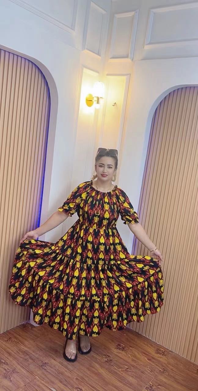 不规则裙拼接夏季连衣裙U型领抹胸型长款时尚黄色