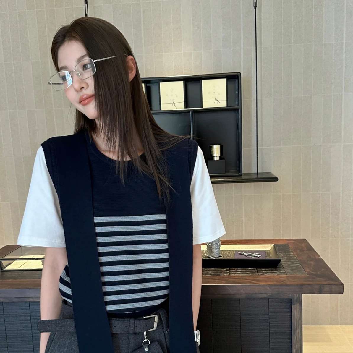 韩系ins风假两件上衣