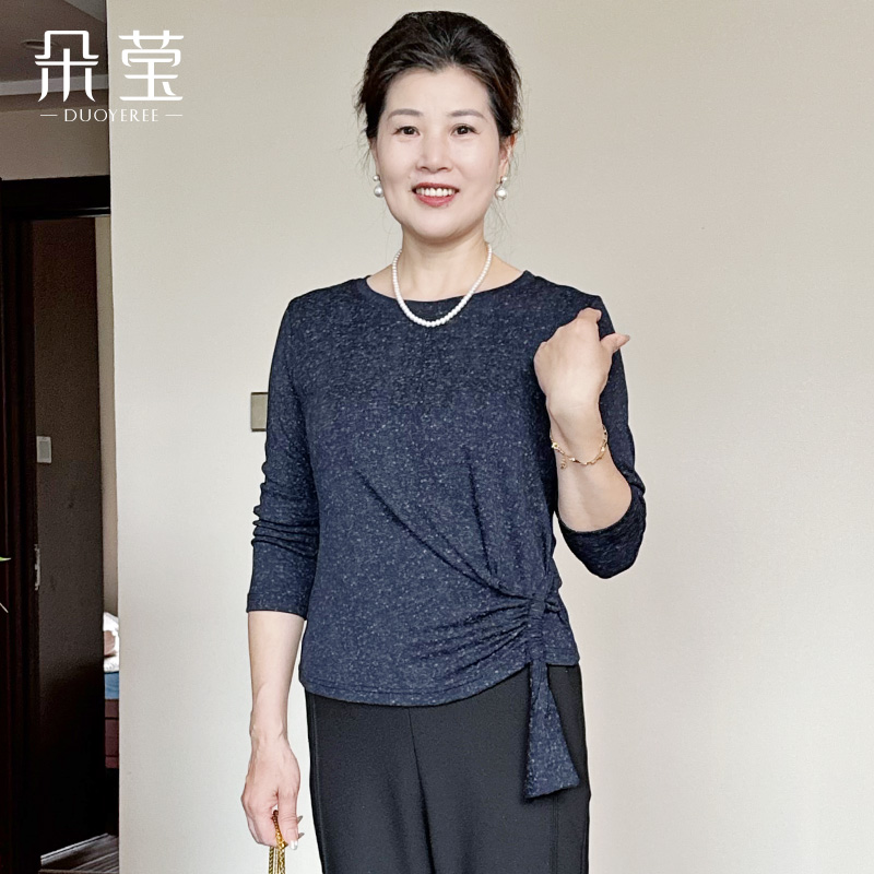 妈妈秋装洋气长袖小衫2025新款中老年女秋冬时尚圆领T恤上衣906