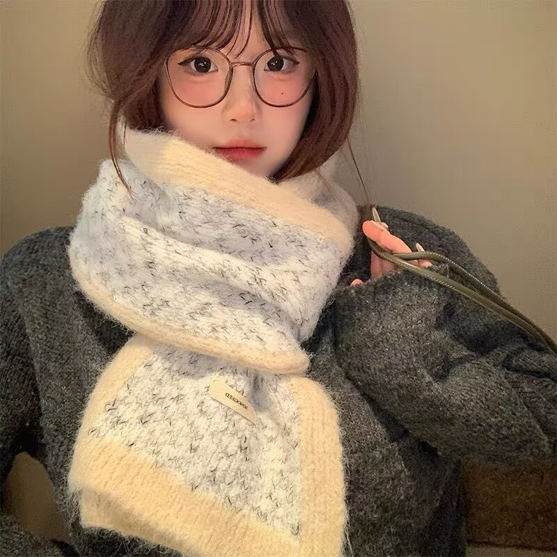 软糯拼色高级感针织围巾女2025新款冬季保暖加厚百搭学生情侣围脖