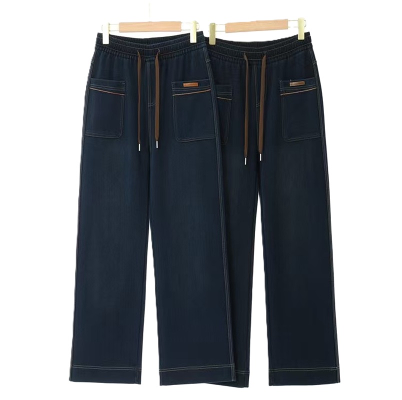 直筒裤休闲风秋季高腰常规牛仔裤阔腿裤裤子潮流蓝色