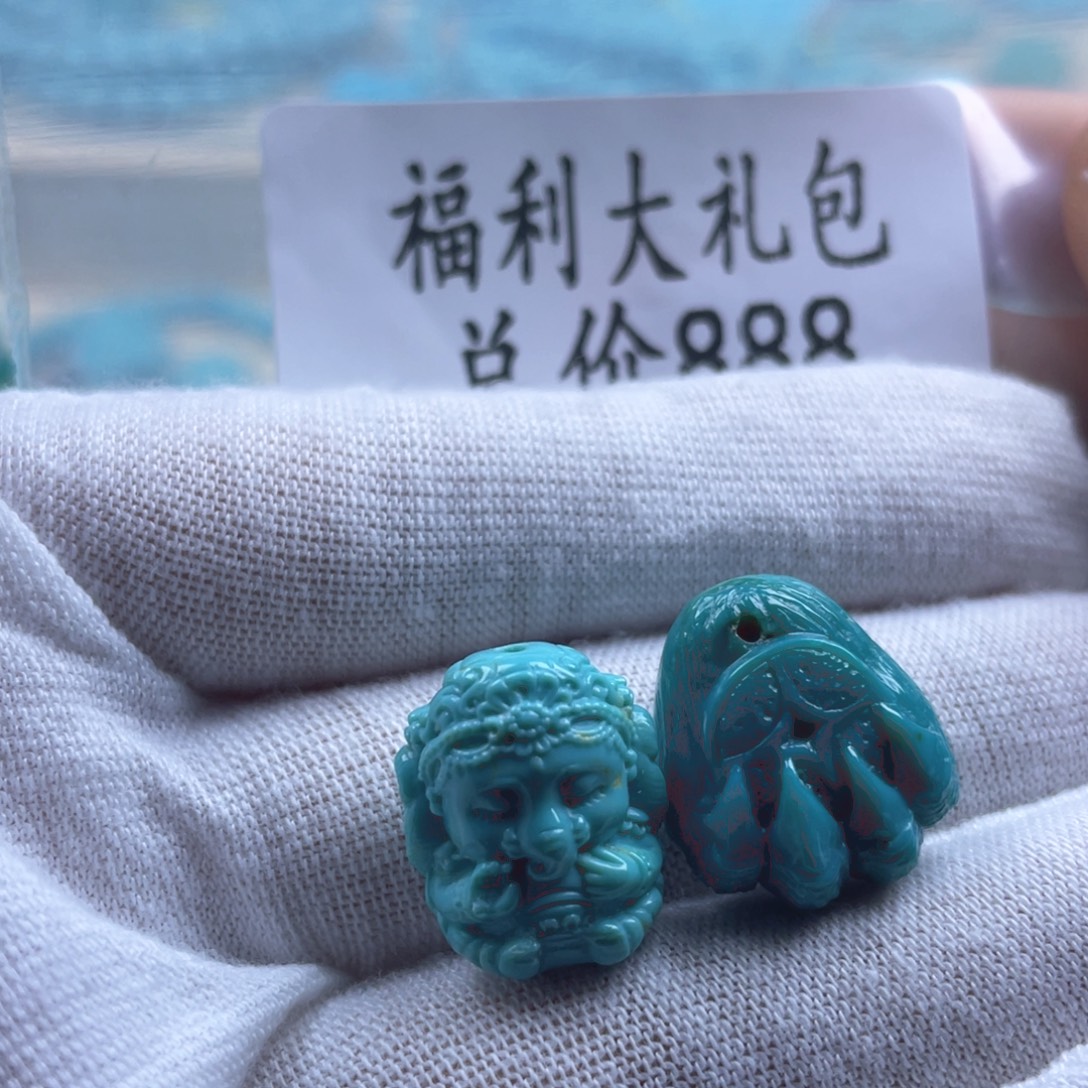 绿松石银S925镶嵌天然原矿绿松石雕刻件