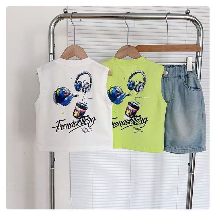 子航同款 夏季新款儿童韩版个性印花字母无袖背心xs7169