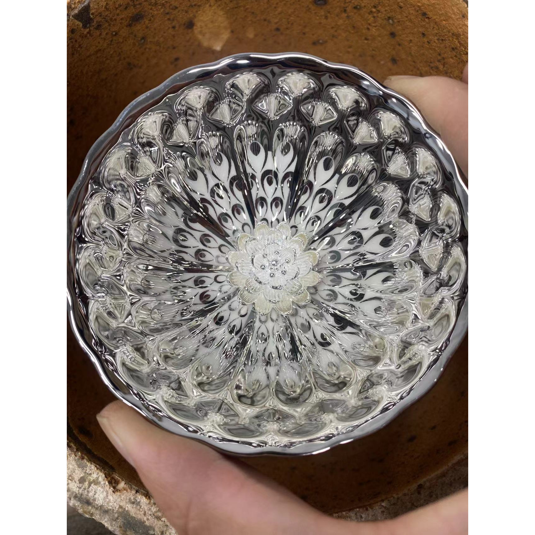 手工茶器 冰清玉洁银莲主人杯AB