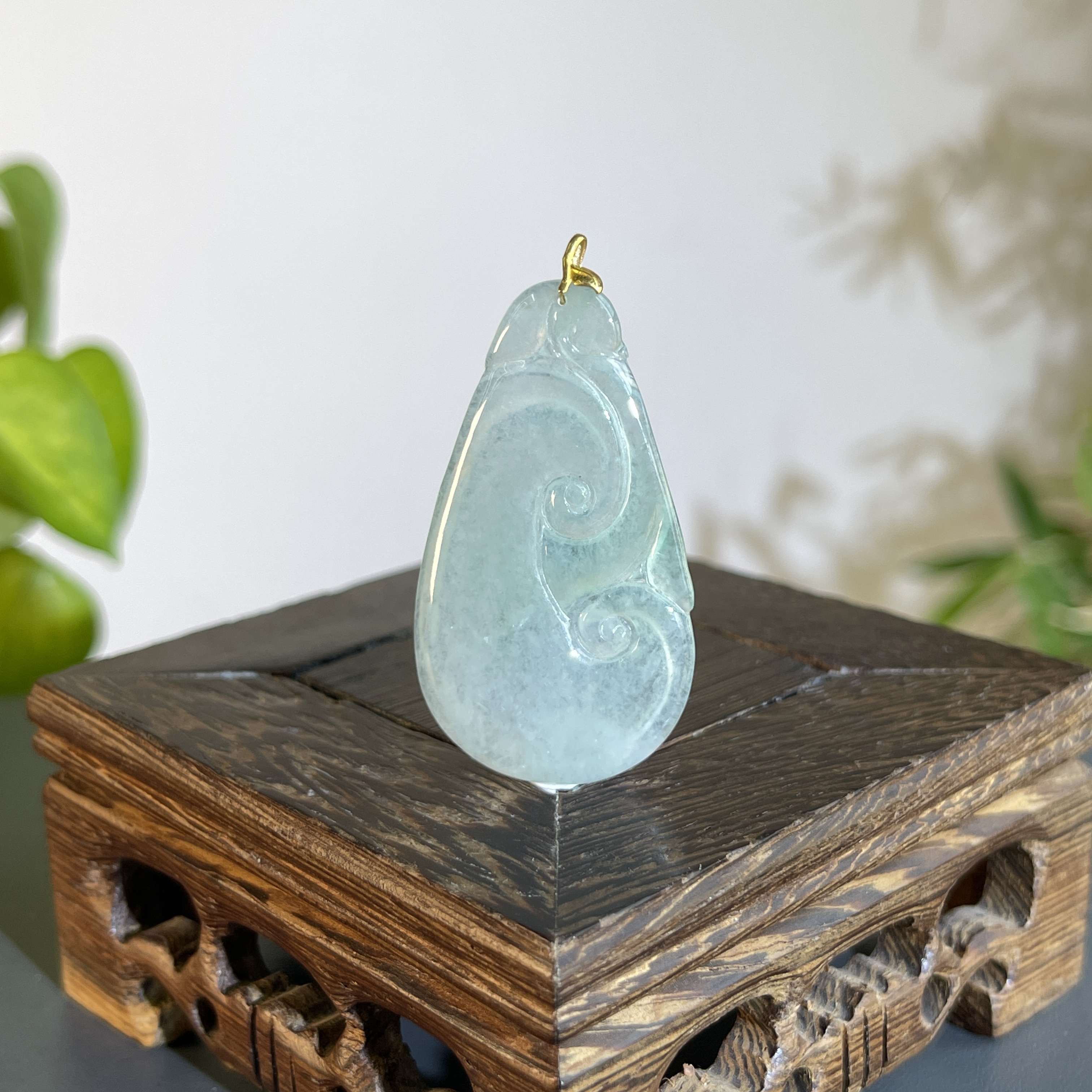 JXA23-48 天然缅甸A货翡翠 18K扣如意