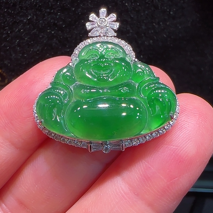 翡翠吊坠(不含链)18K金镶嵌缅甸翡翠a货