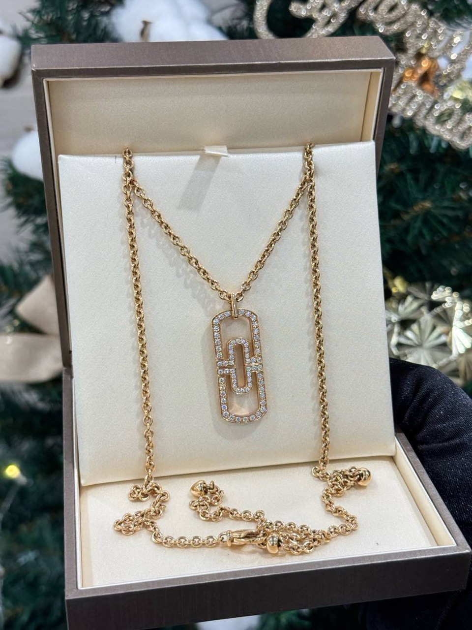 99新 BVLGARI/宝格丽 18k玫瑰金大号满钻镂空回形针项链