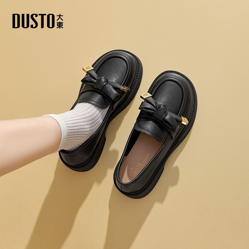 DUSTO/大东时尚乐福鞋2025新款简约百搭厚底蝴蝶结复古风女鞋0606