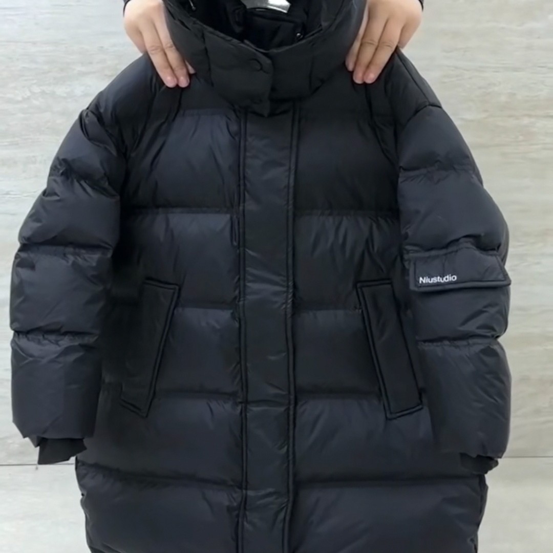 中大童冬季新款韩版加厚白鸭绒连帽保暖男女童中长款外套