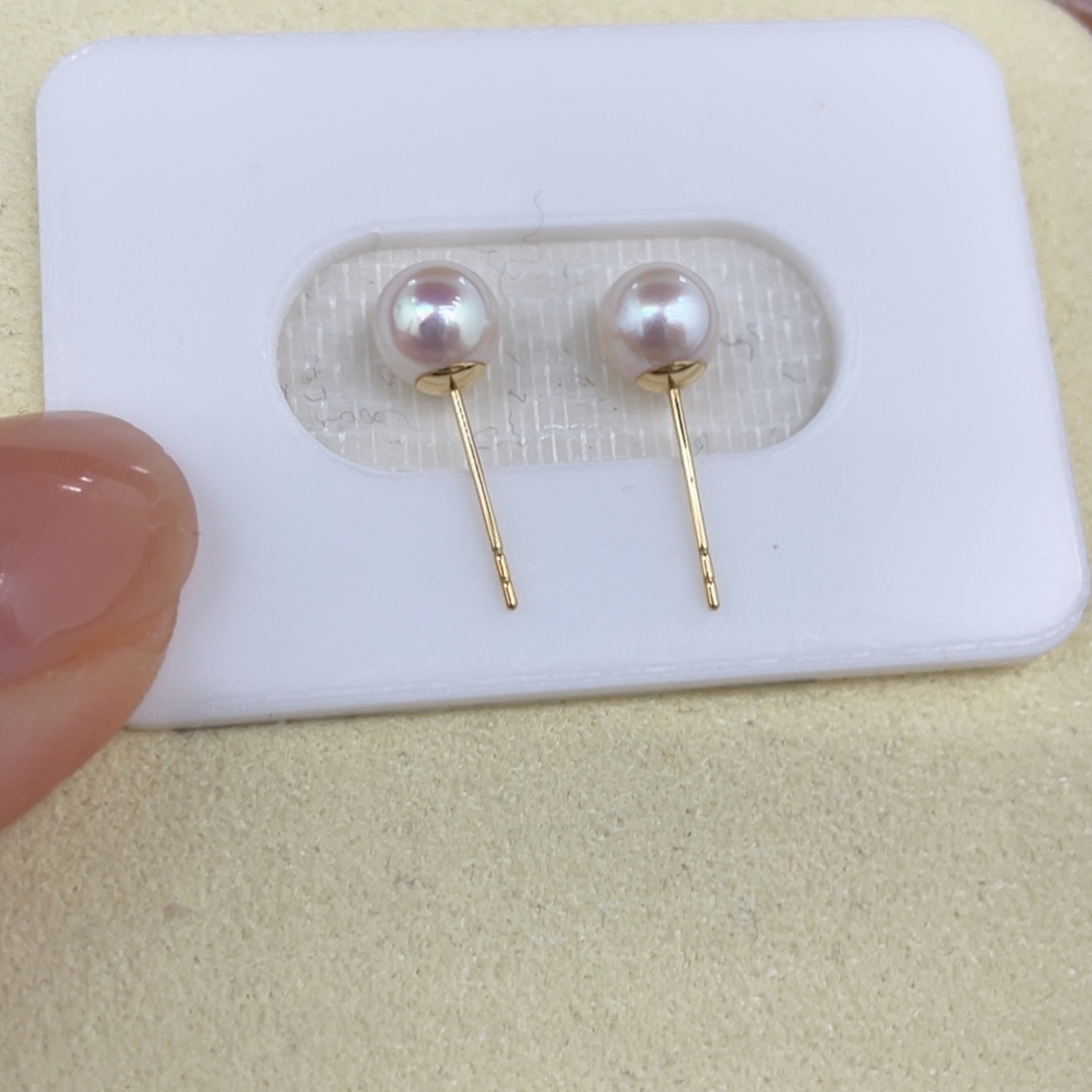 海水珍珠耳饰18K金镶嵌6/7毫米