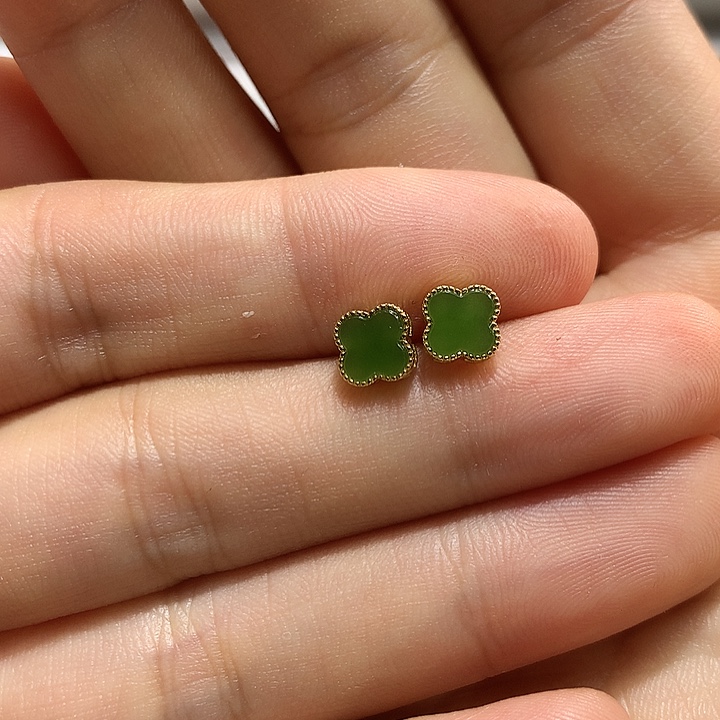 银S925镀金镶嵌和田玉（碧玉）耳饰蓝**?