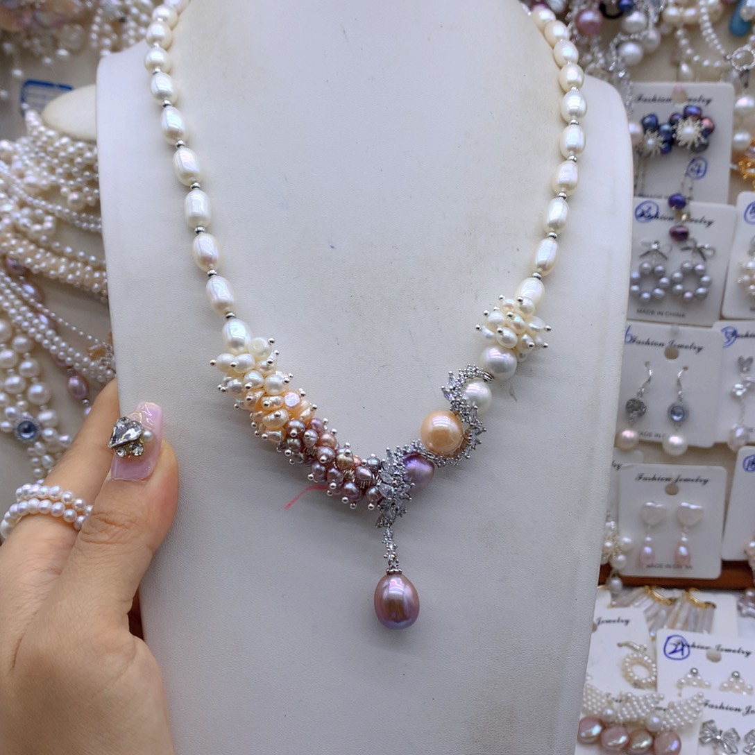 上***水银S925镶嵌淡水珍珠项链耳饰