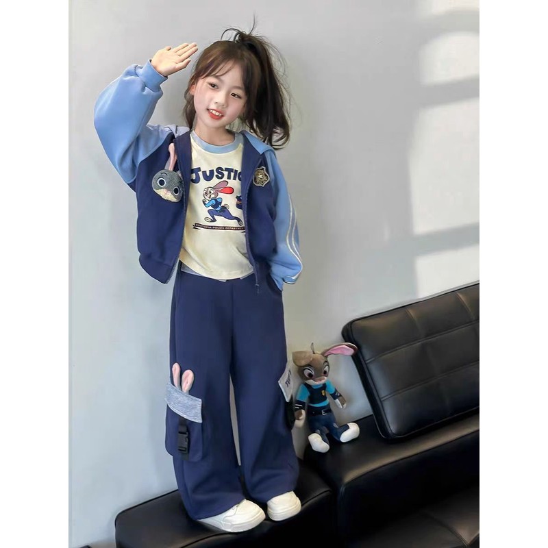 新疆西藏包邮儿童2024新款卫衣套装女童秋装卡通兔子外套春秋宝宝