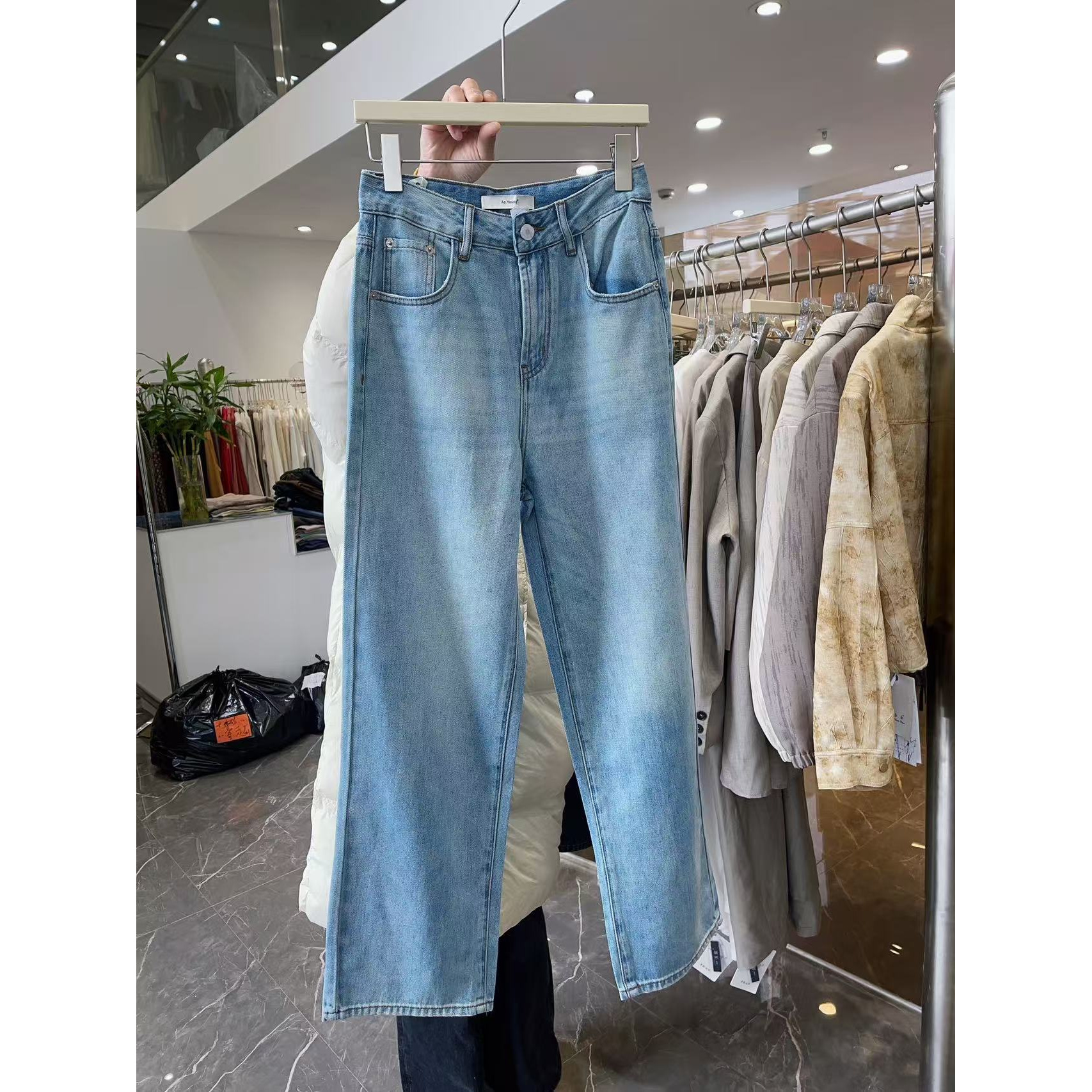 8008蓝色阔腿牛仔裤