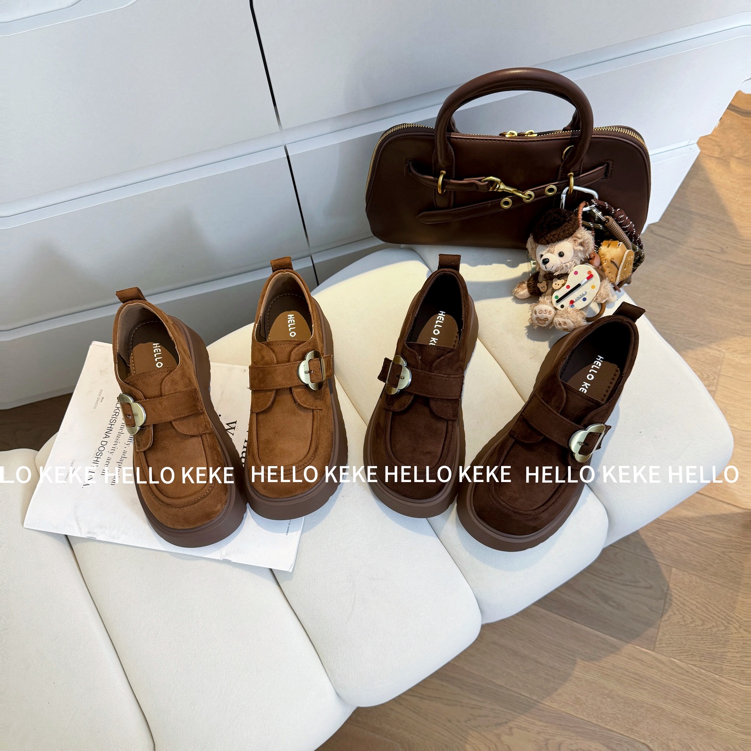 HELLO KEKE【小松】5cm跟 小个子定制复古英伦乐福鞋厚底增高勃肯鞋