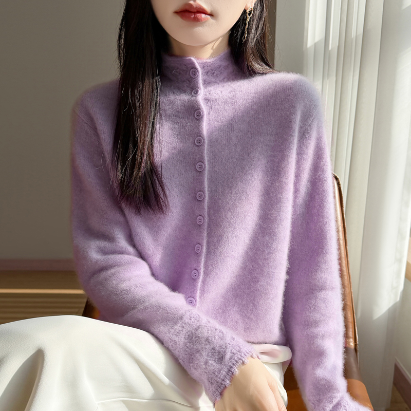 加厚款~能机洗！软糯亲肤半高领钩花花边袖针织衫女保暖毛衣外套