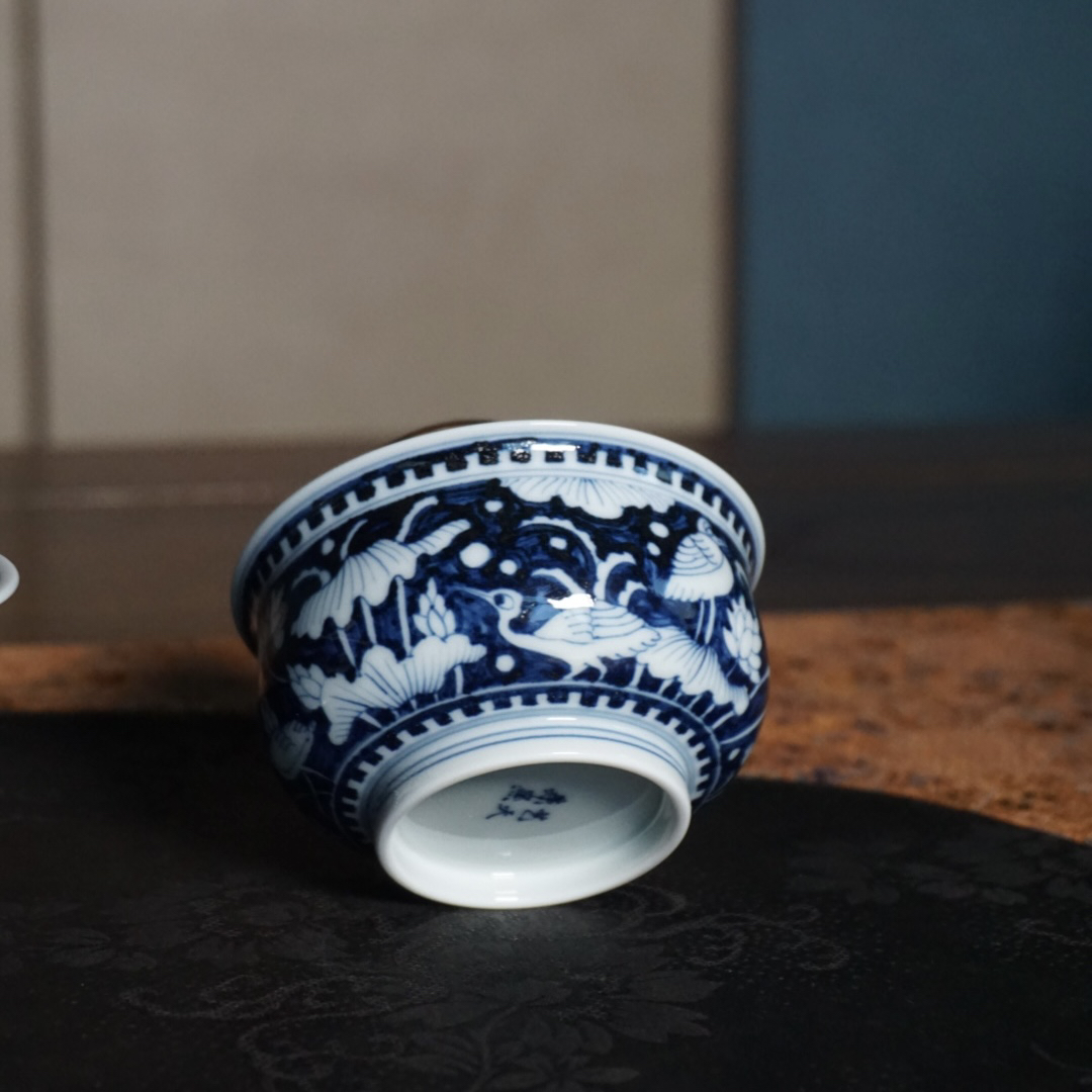 艺天柴窑 一路莲科元青花手绘主人杯复古茶器 100ml