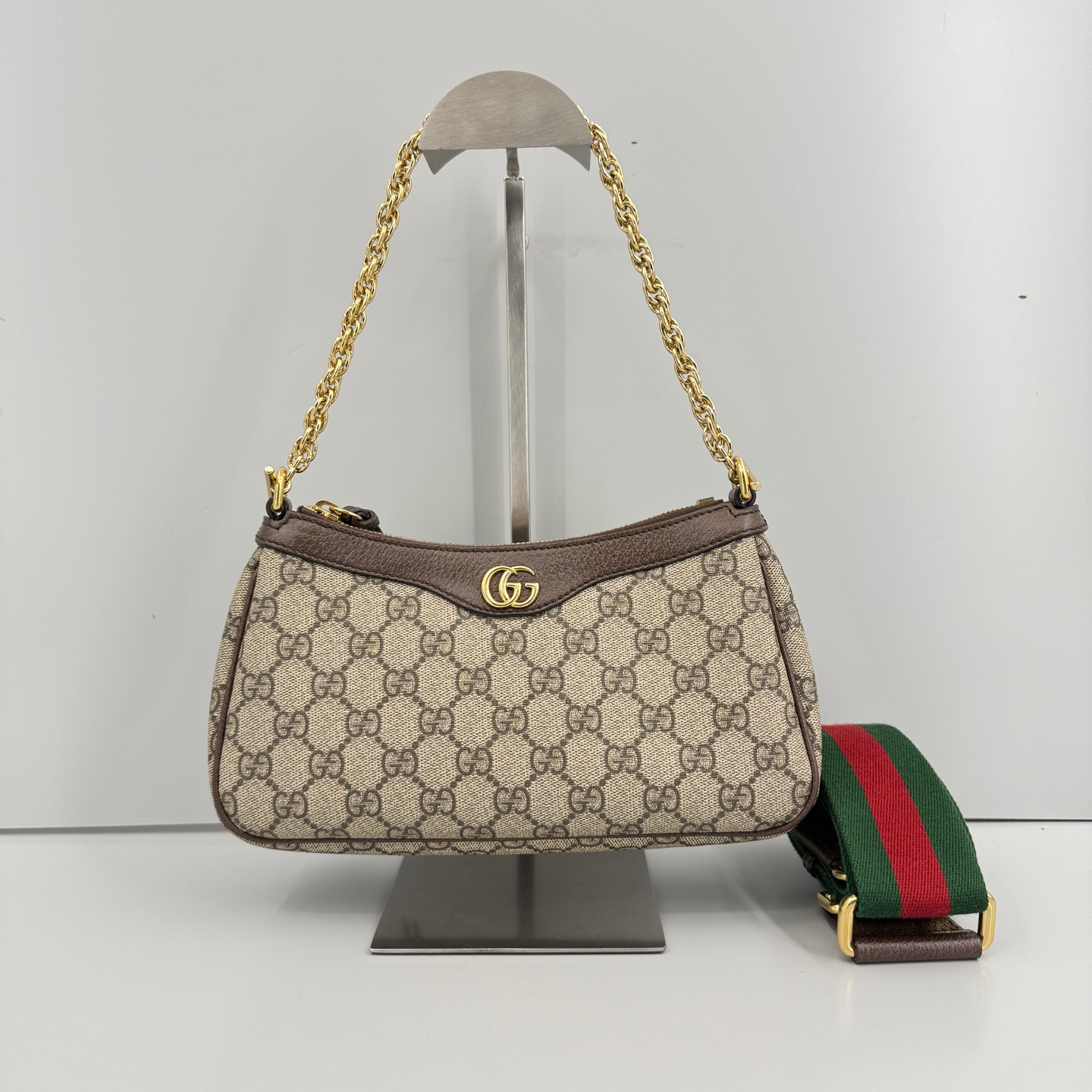 95新 GUCCI/古驰 优选/OP小号乌木色老花麻将腋下包标039/25×15×6