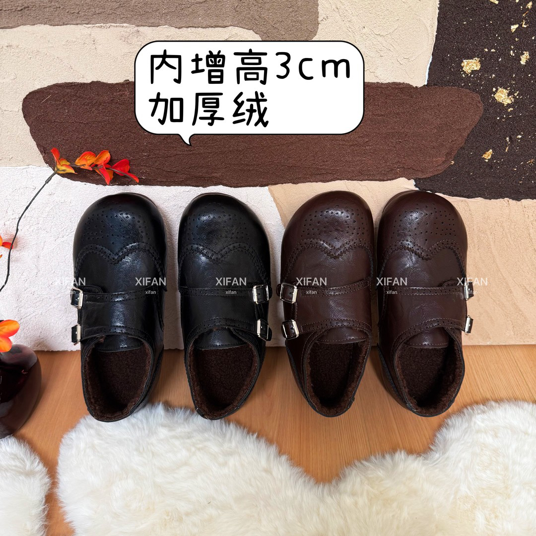 【喜番】2025秋冬新款纯色民族风勃肯布洛克皮面雕花棉鞋东大门韩版