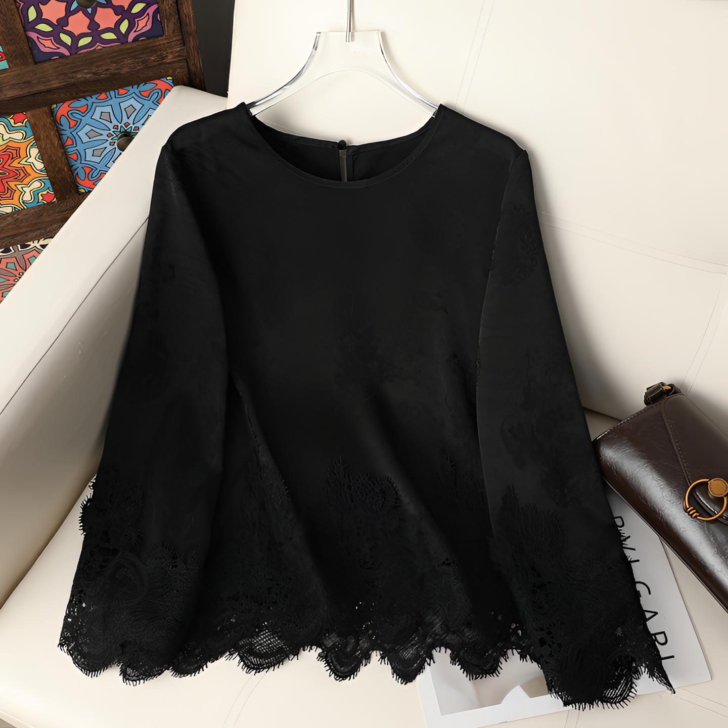 【烟雨辞】新中式国风暗纹提花蕾丝拼接打底衫百搭圆领纯色上衣528