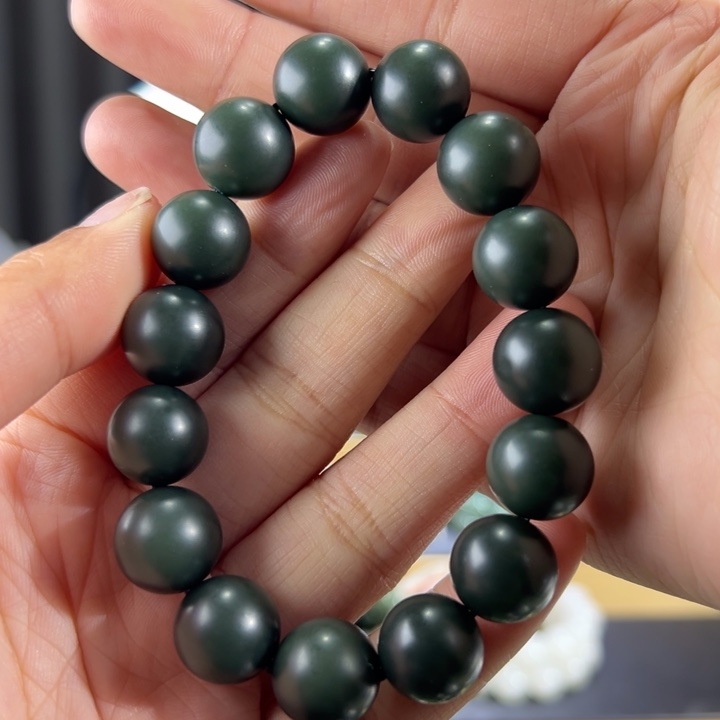 和田玉手串未镶嵌新疆塔青卡14圆珠