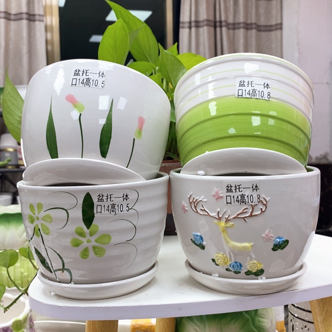 @夏西陶瓷花盆@@四个手绘