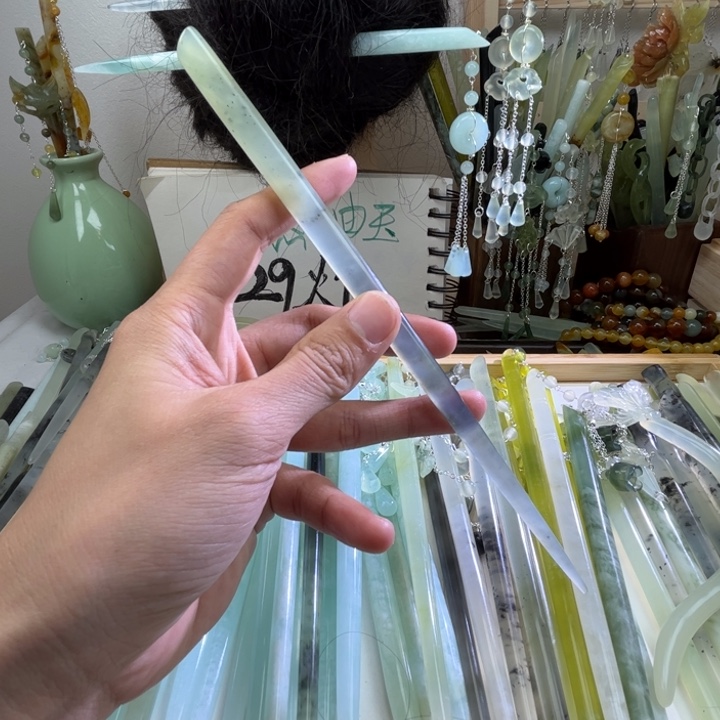 蛇纹石玉发饰未镶嵌21.1长度