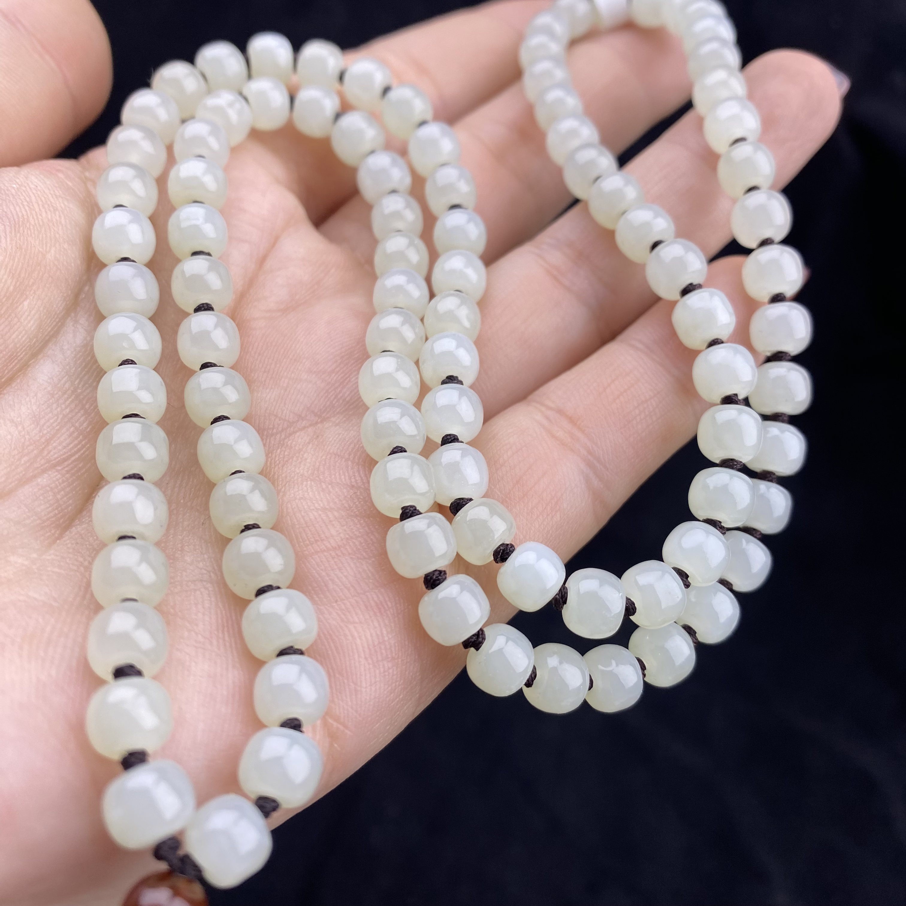 天然和田玉老型珠卡6mm暖白玉石珠链项链吊坠挂绳白色时尚百搭