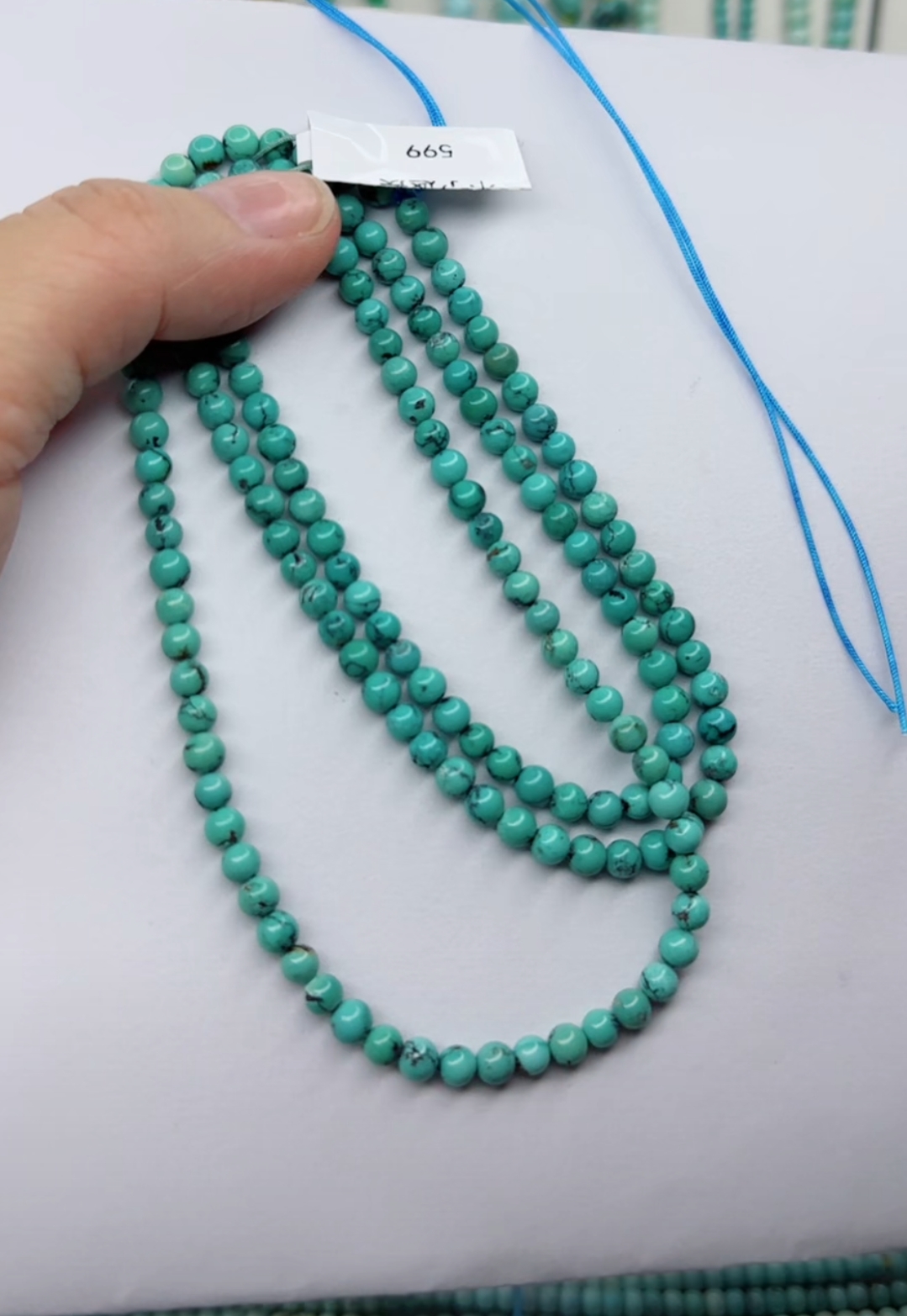 天然原矿绿松石米珠链卡